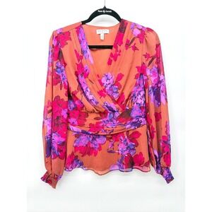 Sofia‎ Jeans by Sofia Vergara Floral Surplice Blouse Boho Peplum Top Boho Small